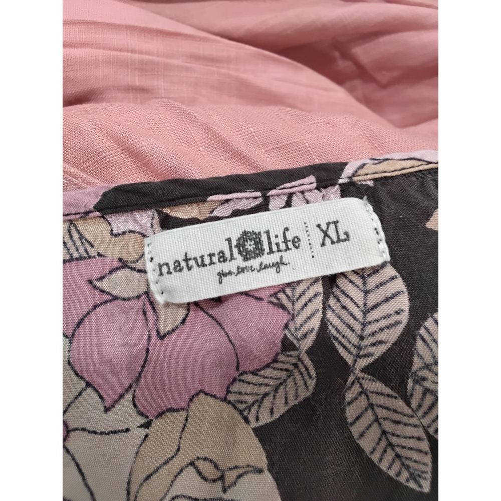 Natural Life Maxi Dress Floral Print Pink Black V Neck Smocked Waist XL - Picture 7 of 8